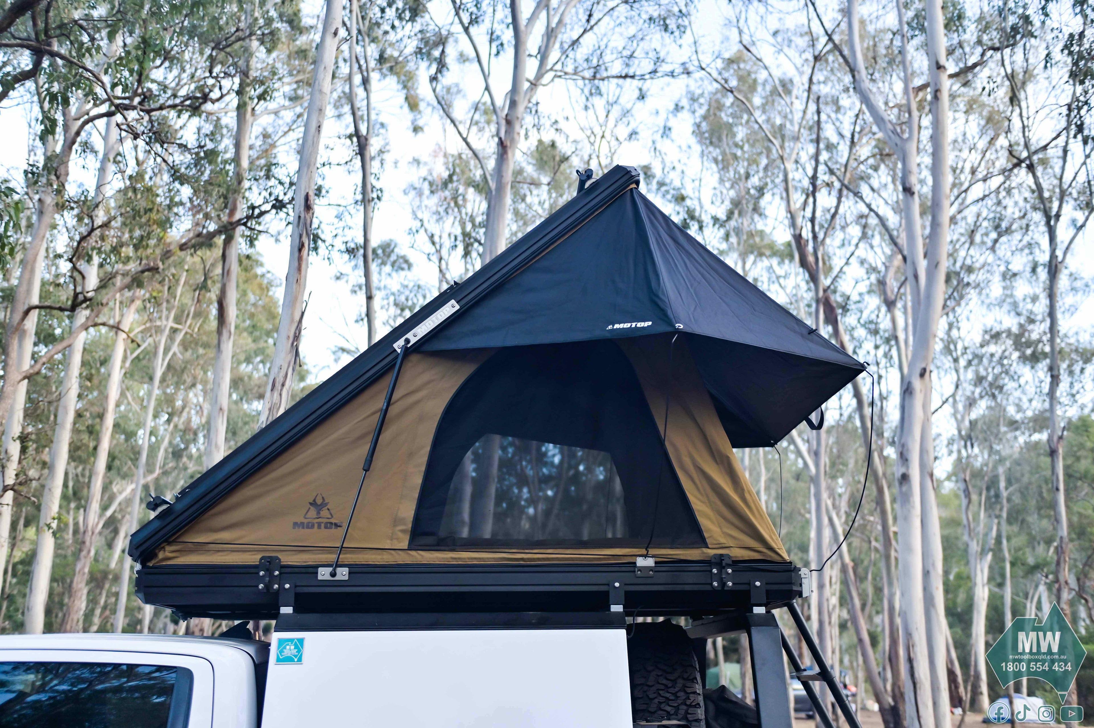 Interior of Motop MT-145 Plus Next Gen rooftop tent with blackout canvas, thermal liner and spacious sleeping area